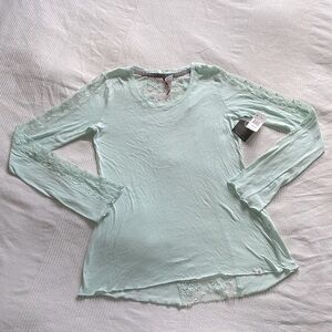 ELEMENT Mint Green Lace Detail Long Sleeve T-Shirt Size Medium NWT